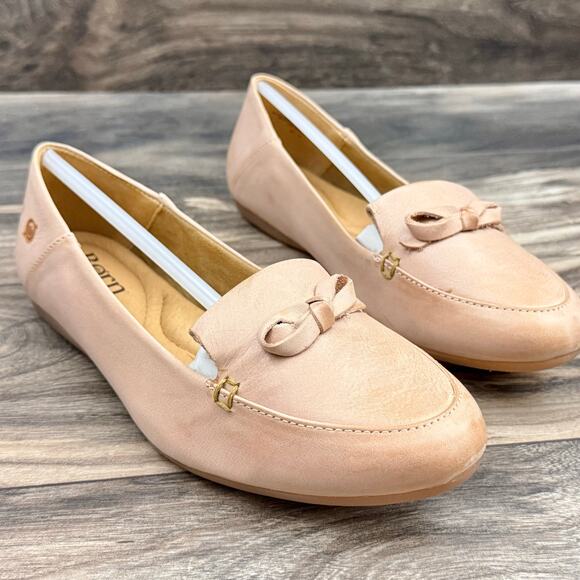NIB Born Mahwah 9M Bow Leather Flats Burnished Detailing Lt Link Cantaloupe - Picture 4 of 10